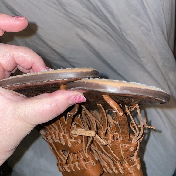 Sam Edelman Griffen Gladiator Fringe Leather Boho Thong Sandals size 9 Brown - Picture 15 of 16